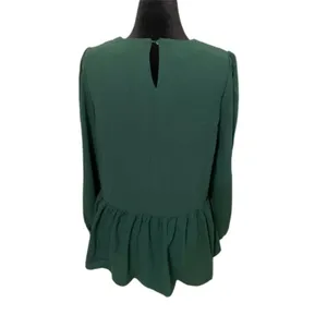 Tuckernuck Pomander Place Carlotta Hunter Green Peplum Top Large Long Sleeves thumbnail 6