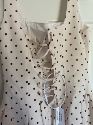 Polka Dot Sweetheart Neck Mini Dress - Cream with Black Dots thumbnail 4