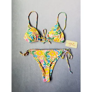 Aurelle‎ Floral Bikini Set Size Large Retro Tropical Tie Side Swim Set thumbnail 2