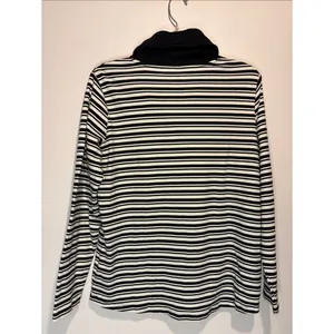 L.L. Bean Black White Striped Collared Pullover‎ Long Sleeve Top Fisherman SZ L thumbnail 2