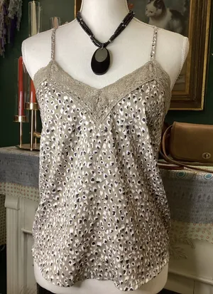 Aerie Womens XS Leopard Print Lace Trim Camisole Top Tan Black Adjustable Straps thumbnail 1