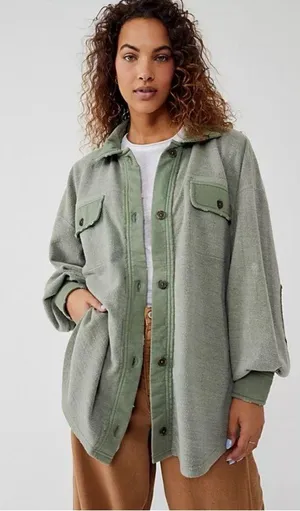 Free People Ruby Oversized Cotton Shaket XS Crunchy Granola Cottage Button Down thumbnail 2