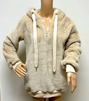 NWOT Chuncky Fleece 1/4 Zip Hoodie size S cream/light tan thumbnail 1
