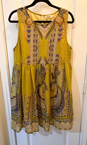 Altar’d State Paisley Boho Babydoll Dress Large Sleeveless Chartreuse Festival thumbnail 1