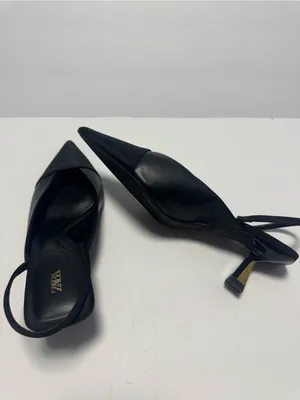 Zara Women's Kitten Heels Size 38 Black with Gold Sexy Holiday Party thumbnail 5