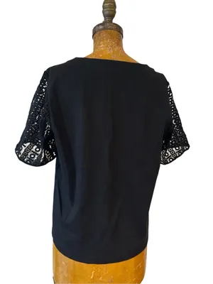 Womens J Crew Size Medium Shirt Top Black Short Lace Sleeve thumbnail 2