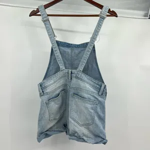 Old navy distressed medium wash denim blue jean shortalls overalls size XS thumbnail 2