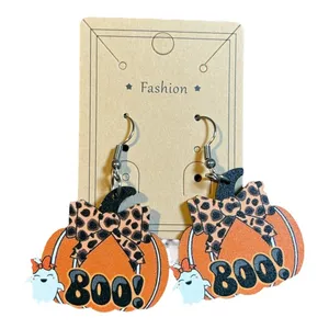 Halloween Pumpkin Earrings Boo Leopard Bow Ghost Dangle Drop Earrings New‎ thumbnail 2