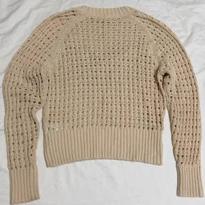 J.Crew Pointelle Crewneck Sweater Women‎ Small Fisherman Knit Dusty Ivory Cotton thumbnail 2