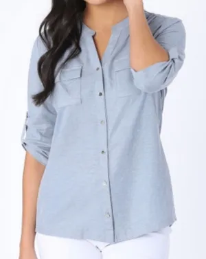 ✨ grey front pockets v neck 3/4 sleeve top✨ thumbnail 1