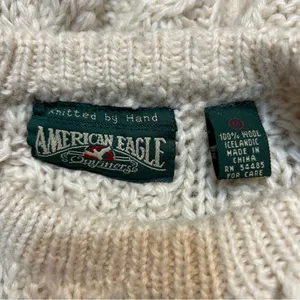 American Eagle VTG Icelandic Wool Cable Knit Chunky Sweater Fisherman Preppy thumbnail 7