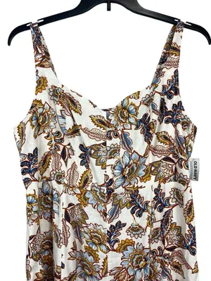 Old Navy XL Floral Print Smocked Back Linen Blend Midi Dress NWT Coquette thumbnail 3