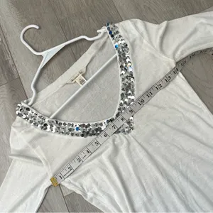 Abercrombie & Fitch Top sequin v neck long sleeve womens White (small) vintage thumbnail 3