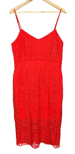 B. Smart Lace Dress Orange Spaghetti Straps Summer Sheath Bright Colorful Sz 14 thumbnail 1