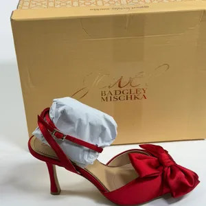 Jewel Badgley Size-7.5 Womens Mischka Francine Red Satin Bow Ankle Strap Pumps thumbnail 8