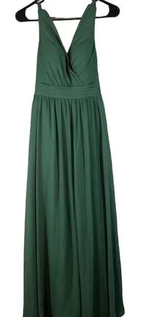 Azazie Kora Dark Green A-Line Pleated Chiffon Bridesmaid Prom Dress Sz A2 thumbnail 1