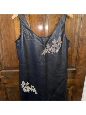 Zara black faux-leather silver beaded and embroidered floral appliqués thumbnail 2