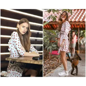 💕REALISATION PAR💕 Goldie Cherry Dress ~ Red Polka Dot Print XS 100% Silk thumbnail 4
