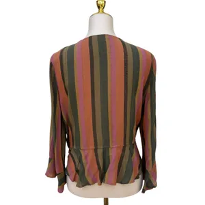 American Eagle Striped Tie Front Boho Shrug Top Long Flutter‎ Bell Sleeve Size M thumbnail 4