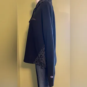 Women’s Champion Black Hoodie with Tonal Logo and Leopard Print Details thumbnail 5