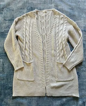 Reborn J Ivory Cable Knit Open Front Cardigan Women's Large thumbnail 1