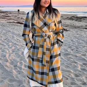 Rachel Zoe yellow tartan plaid S lightweight trench coat thumbnail 7