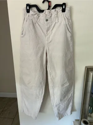 American Eagle cream, corduroy barrel leg cotton pants 6 long thumbnail 2