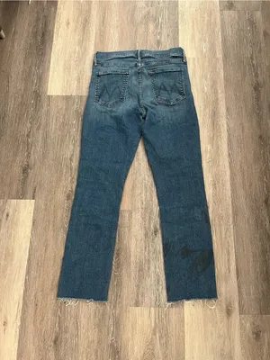 MOTHER Straight Leg Jeans Womens Size 30 Medium Wash High Rise Raw Hem Stretch thumbnail 9