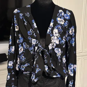 NWT Free People Intimately Floral Bodysuit Black‎ Blue Tie Front Lace S OB700661 thumbnail 4