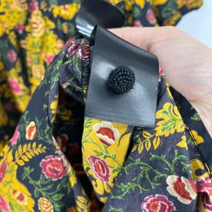 Farm Rio Arabesque Floral Mini Dress Puff Sleeve Tiered Black Yellow Large thumbnail 9