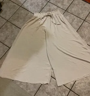 Wide Leg Drawstring Palazzo Pants in Cream Size L thumbnail 1