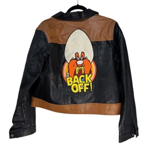 Unique Vintage‎ Looney Tunes Bugs Bunny Back Off Leather Jacket XL thumbnail 9
