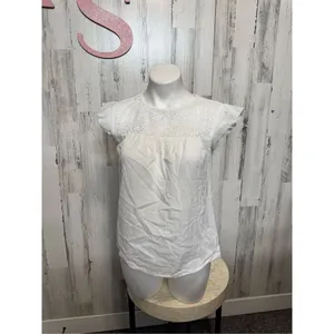 Zara Basic White Lace Blouse XS Ruffle Sleeve Eyelet Top Boho thumbnail 2
