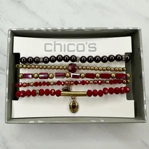 Chico's Gold Tone Stretch Bracelet Set of 5 Red Burgundy ✨ thumbnail 2