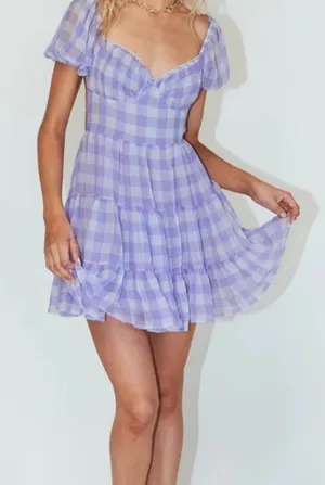 Princess Polly danny mini dress in lilac white gingham size 4 thumbnail 1