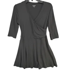 Garnet Hill Brianna Faux Wrap Knit‎ Dress Womens Size M Black Surplice Feminine thumbnail 5
