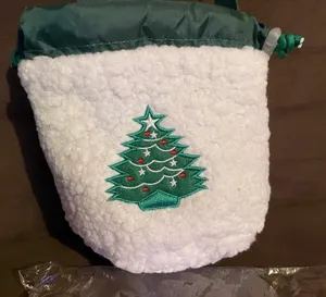Christmas Tree Sherpa Drawstring Bag White thumbnail 5