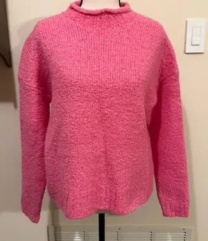 J. Crew | Vibrant Pink Turtleneck wool blend sweater size medium thumbnail 1