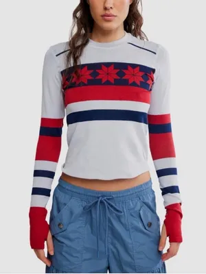 NWOT Free People Movement Myoko Jacquard Thermal Layer Top $98 XS/S thumbnail 1