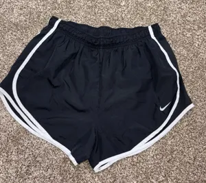 Nike Dri-FIT Women's Black/White Trim Running Shorts Drawstring Size Large thumbnail 1