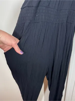 Prana Fernie black halter Jumpsuit with pockets Size Medium travel hiking‎ walk thumbnail 3