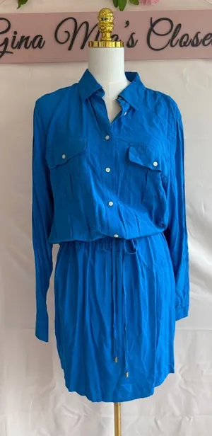 Lauren Ralph Lauren Blue Long Sleeve Shirt Dress Size 16 thumbnail 1