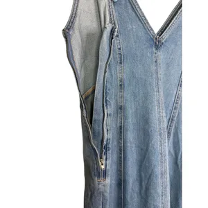 Zara Oversized Denim Seamed V Neck Sleeveless Midi Dress Side Zip Up S Blue Wash thumbnail 9