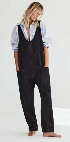 We the Free High Roller Denim Overalls Mineral Black Size S thumbnail 1