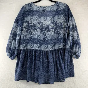 Anthropologie Ecote M Medium Peasant‎ Top Flowy Floral Print Blouse Oversized thumbnail 10