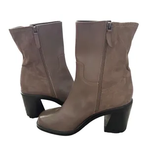 Franco Sarto Penelope Taupe Leather Suede Square Toe Block Heel Boots Size 10M thumbnail 6