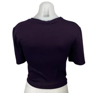 Aritzia Wilfred Free Women's Purple Short Sleeve Twist Front Tee Crop Top Size S thumbnail 4