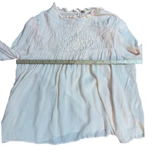 Free People Smocked in Time‎ Romantic Billowy Peach Pink Ethereal Top Sz Small thumbnail 11