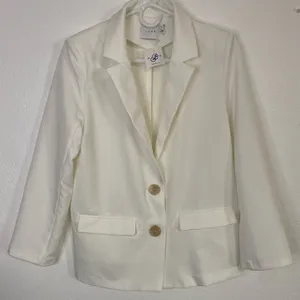 Lush Clothing Cream Blazer with Wooden Buttons size M thumbnail 3
