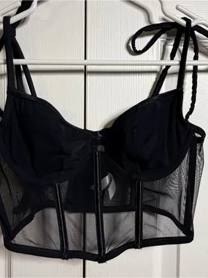 Kat the label Black Mesh Longline Underwire Bralette size small thumbnail 2